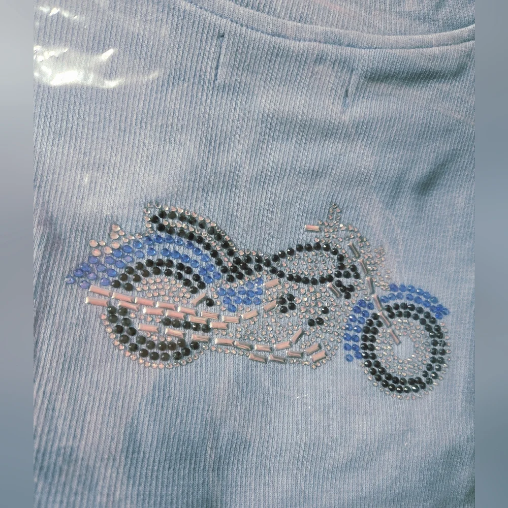 🌴VIPOOCHY Blue Bedazzled Motorcycle Dog Cat Shirt NIP Size: XL